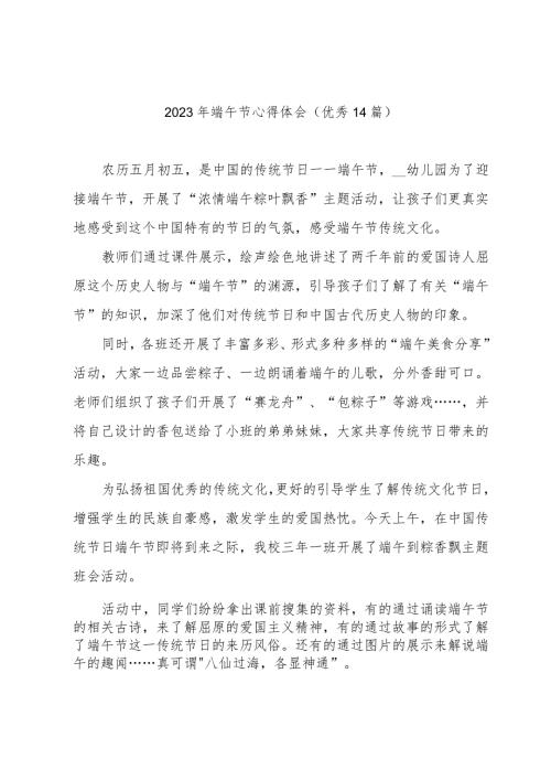 2023年端午节心得体会(优秀14篇).docx