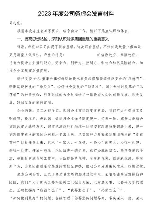 2023公司务虚会发言材料(2).docx