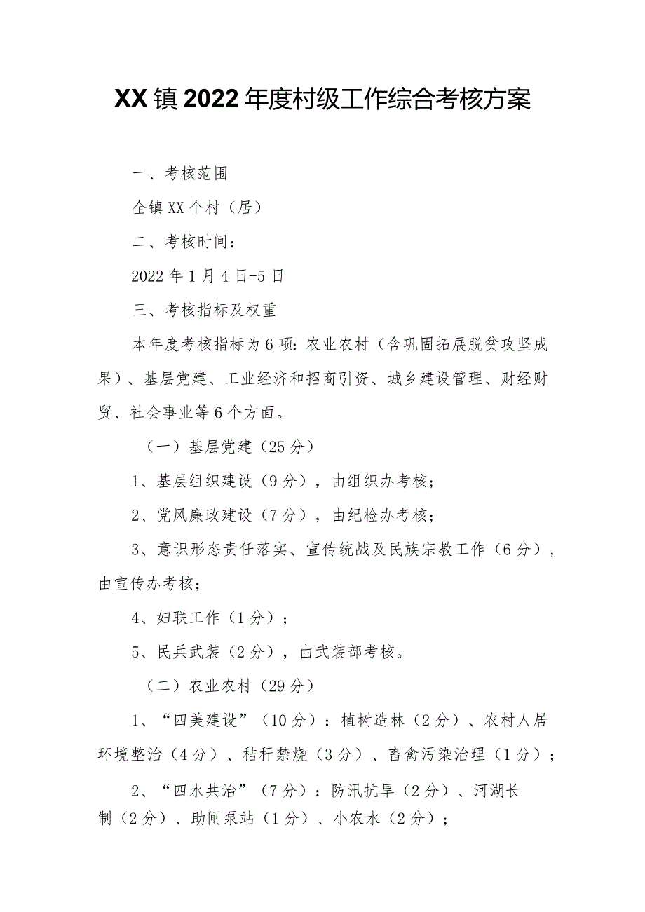 XX镇2022村级工作综合考核方案.docx_第1页
