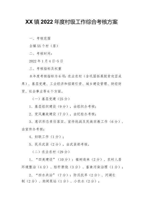 XX镇2022村级工作综合考核方案.docx