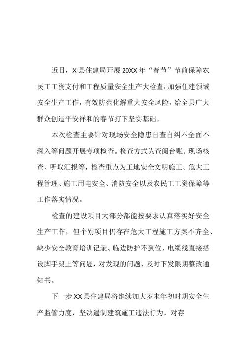 X县住建部门开展节节前安全生产专项大检查工作总结.docx
