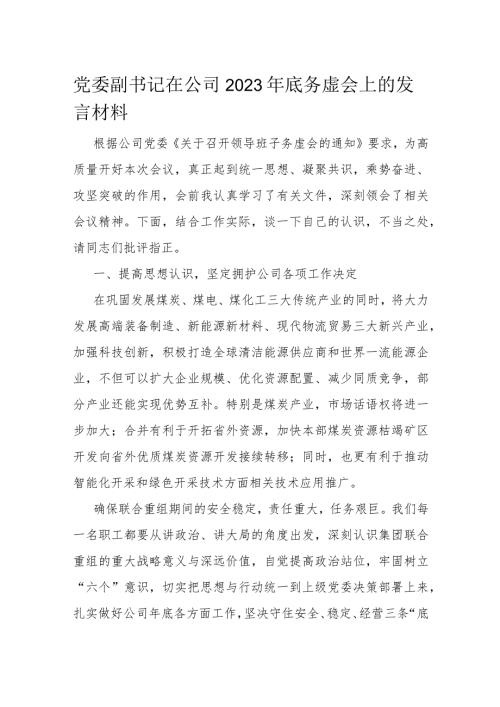党委副书记在公司2023年底务虚会上的发言材料.docx