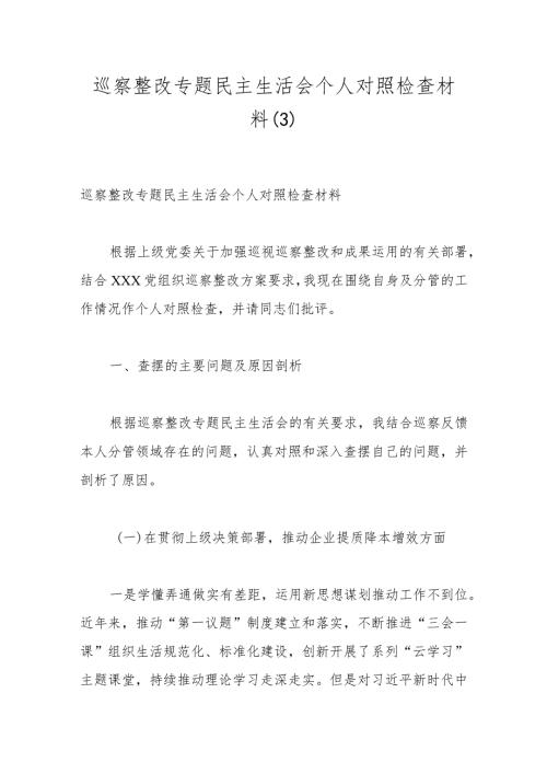 巡察整改专题民主生活会个人对照检查材料（3）.docx