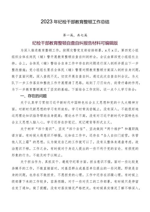 2023年纪检干部教育整顿工作总结.docx