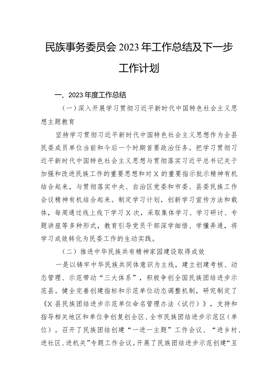 民族事务委员会2023年工作总结及下一步工作计划.docx_第1页