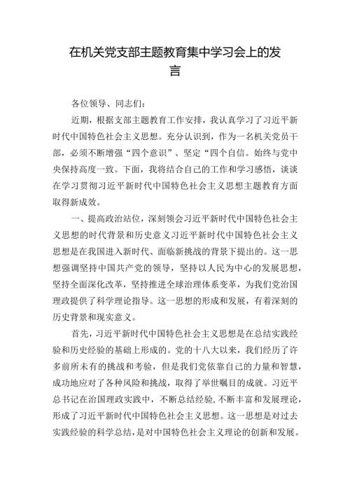 在机关党支部主题教育集中学习会上的发言.docx