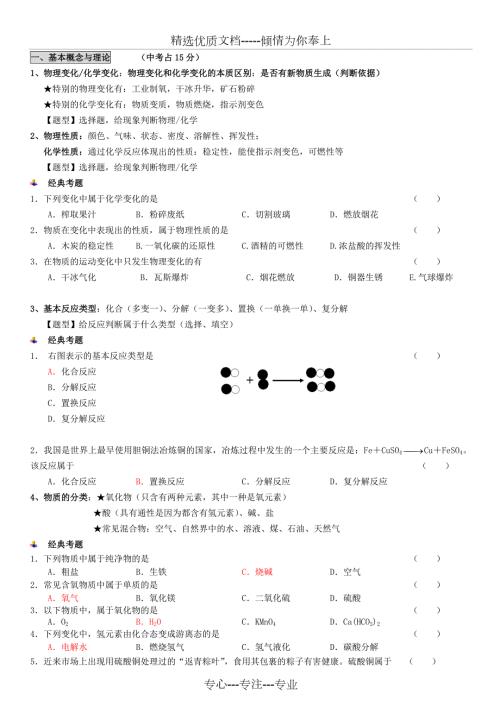 上海初三化学中考知识点总结精选中考题.doc