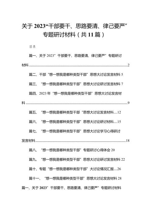 关于“干部要干、思路要清、律己要严”专题研讨材料（共11篇）.docx