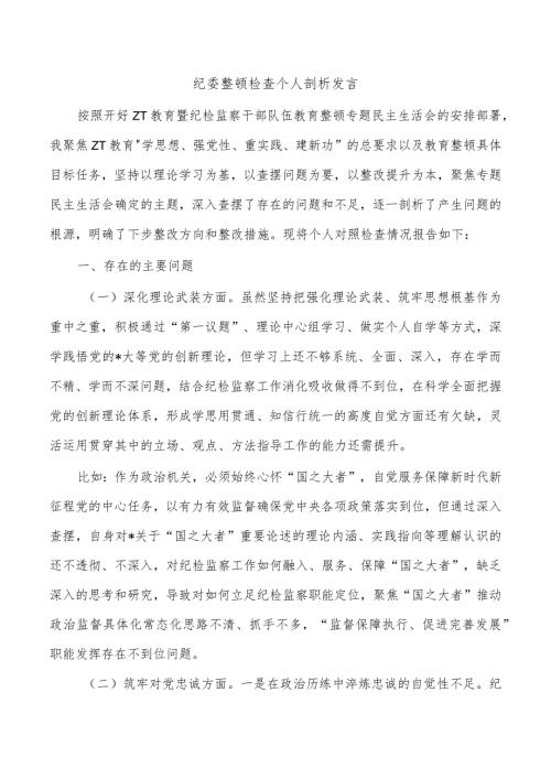 纪委整顿检查个人剖析发言.docx