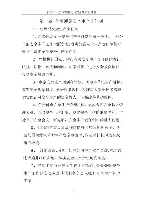 天然气有限公司安全生产责任制.doc