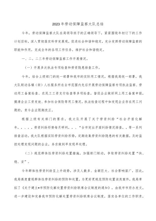 2023年劳动保障监察大队总结.docx