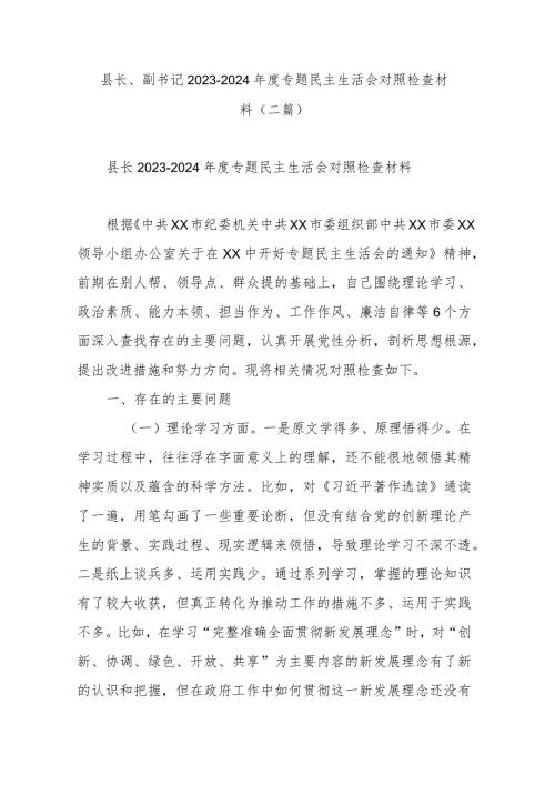 县长、副书记20232024专题民主生活会对照检查材料(二篇).docx