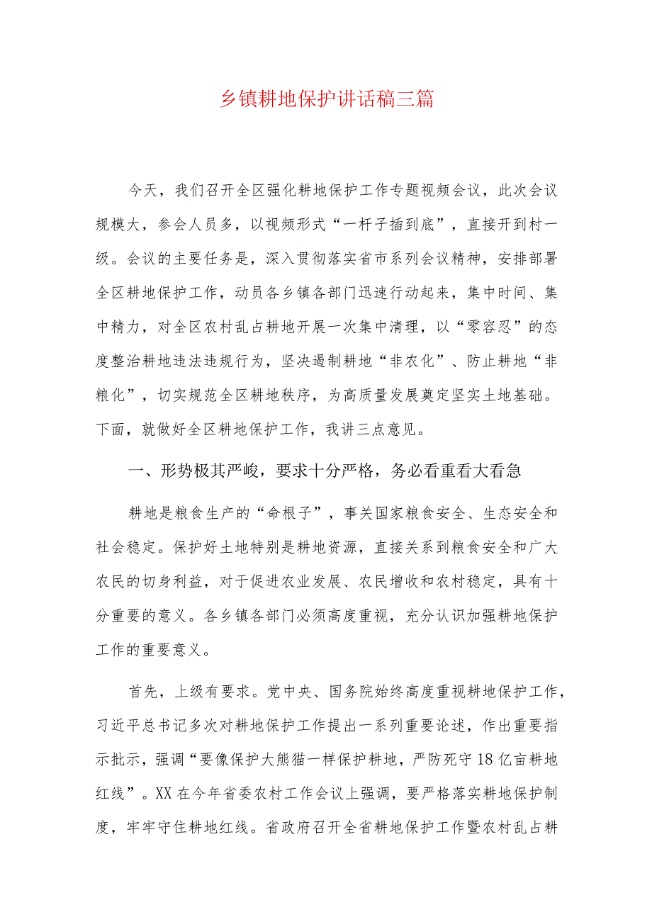 乡镇耕地保护讲话稿三篇.docx_第1页