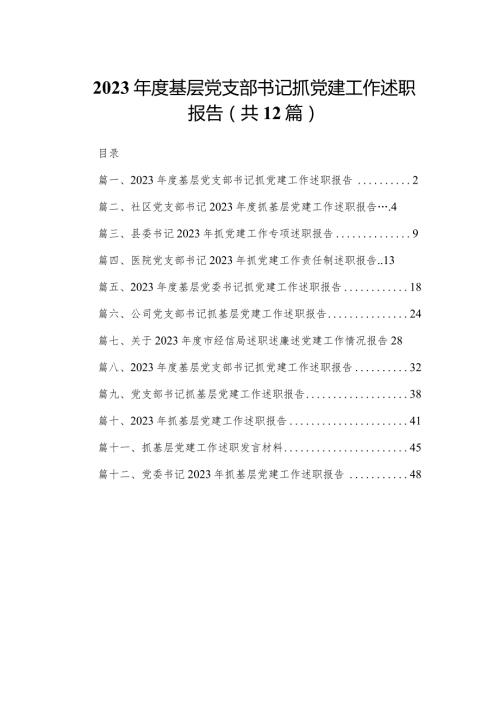 2023基层党支部书记抓党建工作述职报告(精选12篇).docx