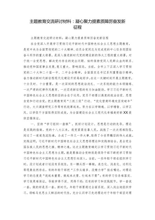 主题教育交流研讨材料：凝心聚力提素质 踔厉奋发新征程.docx