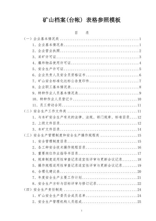 矿山档案台帐表格参照模板.doc
