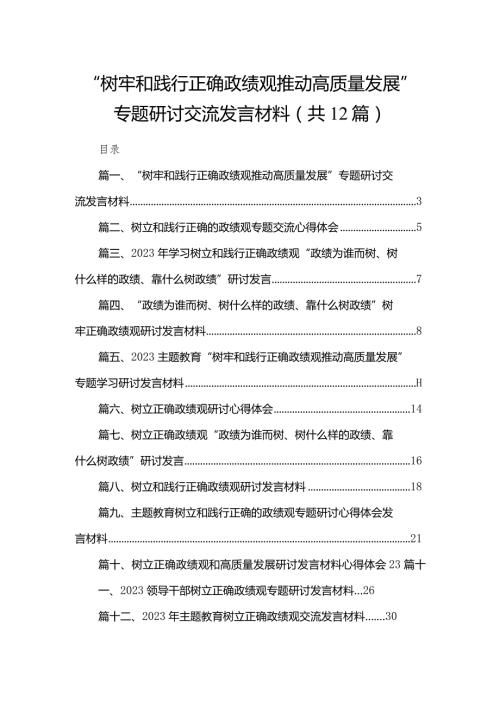“树牢和践行正确政绩观推动高质量发展”专题研讨交流发言材料范文精选(12篇).docx