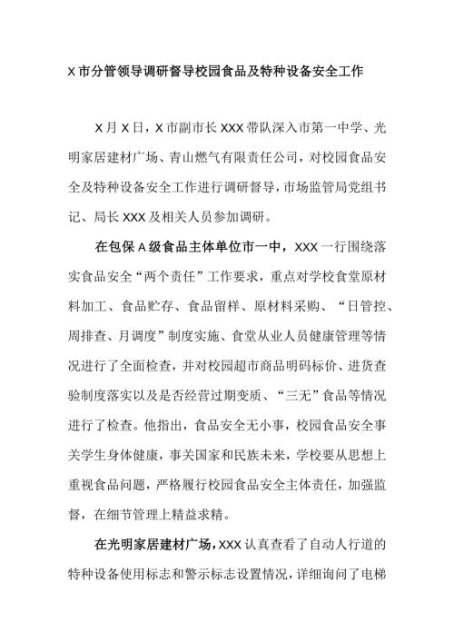 X市分管领导调研督导校园食品及特种设备安全工作.docx