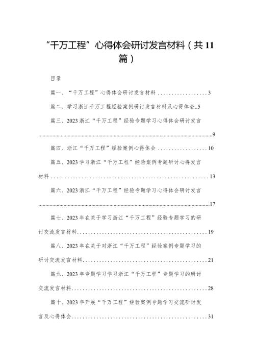 （11篇）“千万工程”心得体会研讨发言材料范文(1).docx