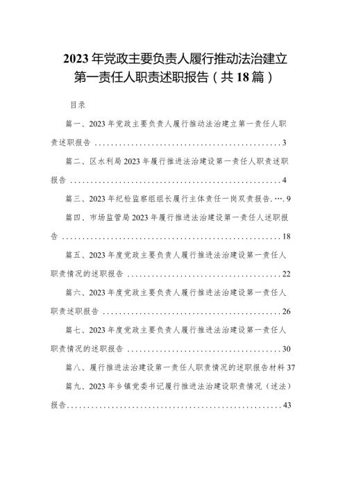 2023年党政主要负责人履行推动法治建立第一责任人职责述职报告（共18篇）.docx