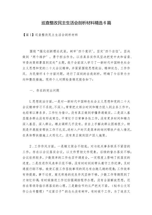 巡查整改民主生活会剖析材料精选6篇.docx