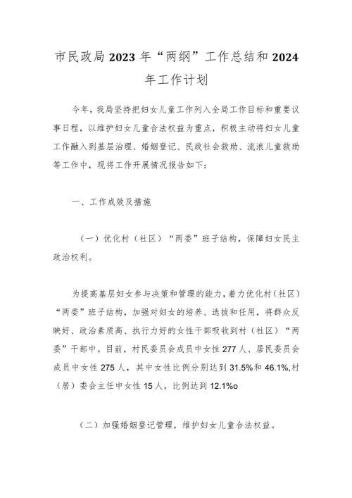 市民政局2023年“两纲”工作总结和2024年工作计划(1).docx