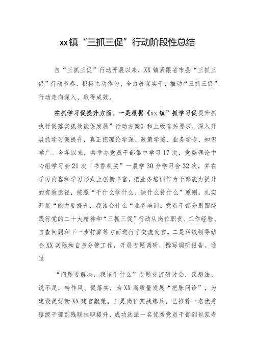 xx镇“三抓三促”行动阶段性总结.docx