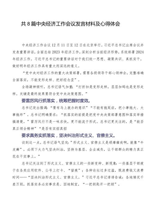 共8篇中央经济工作会议发言材料及心得体会.docx