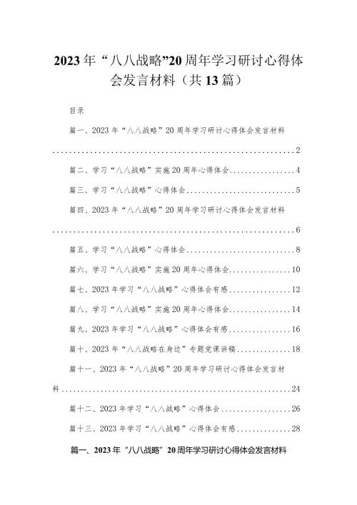 （13篇）2023年“八八战略”20周年学习研讨心得体会发言材料最新精选.docx