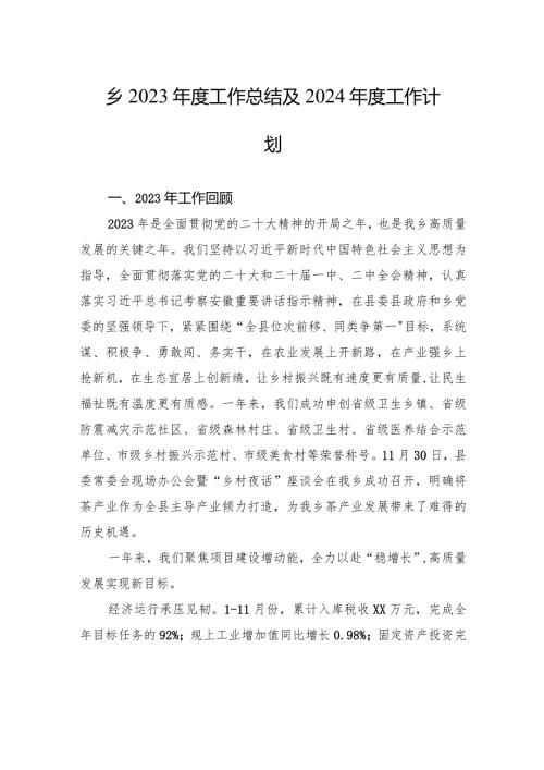 乡2023工作总结及2024工作计划(20231215).docx