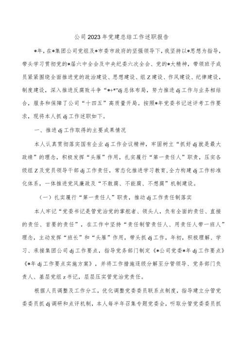 公司2023年党建总结工作述职报告.docx