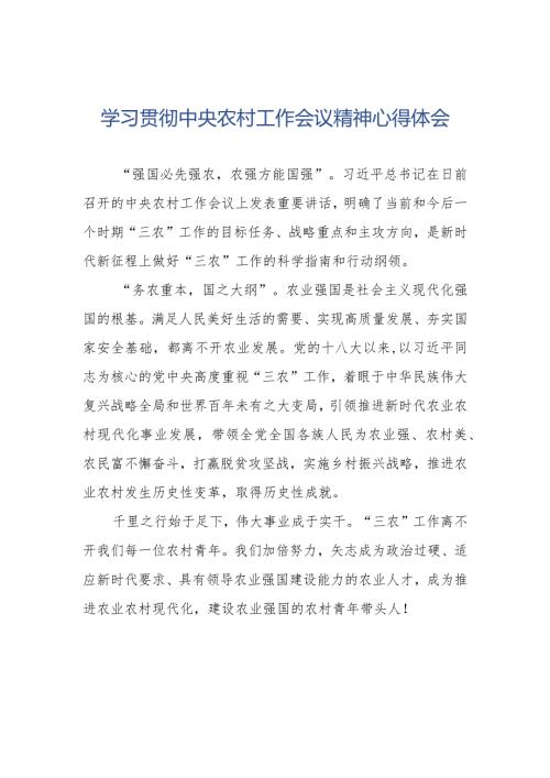 关于学习2023年中央农村工作会议精神心得体会.docx