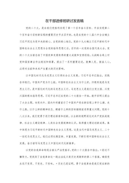 在干部进修班研讨发言稿.docx
