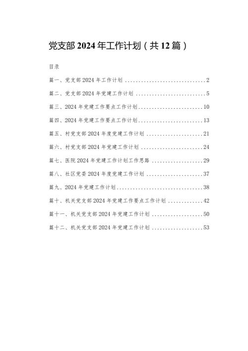党支部2024年工作计划范文精选(12篇).docx