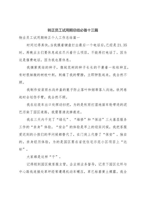 转正员工试用期总结必备十三篇.docx