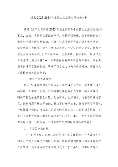 县长20232024民主生活会对照检查材料.docx