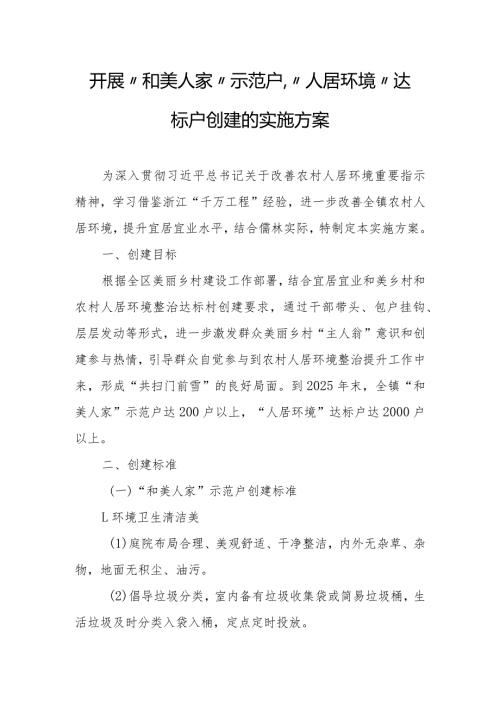 关于开展“和美人家”示范户、“人居环境”达标户创建的实施方案.docx