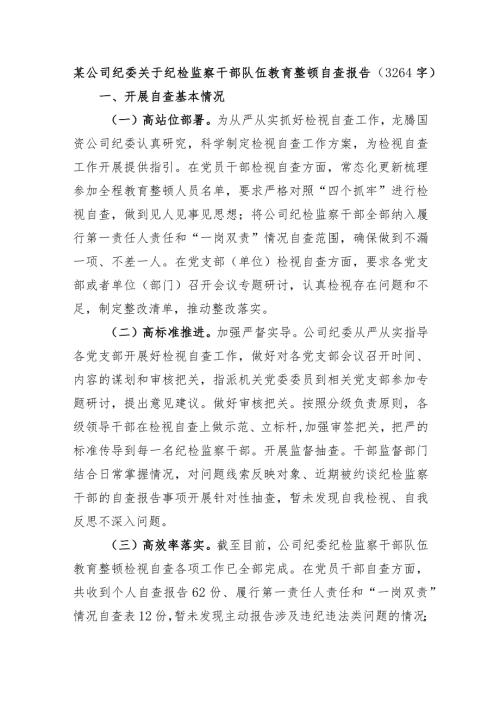 国企纪委关于纪检监察干部队伍教育整顿自查报告.docx