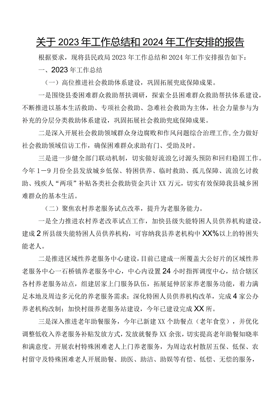 关于2023年工作总结和2024年工作安排的报告.docx_第1页
