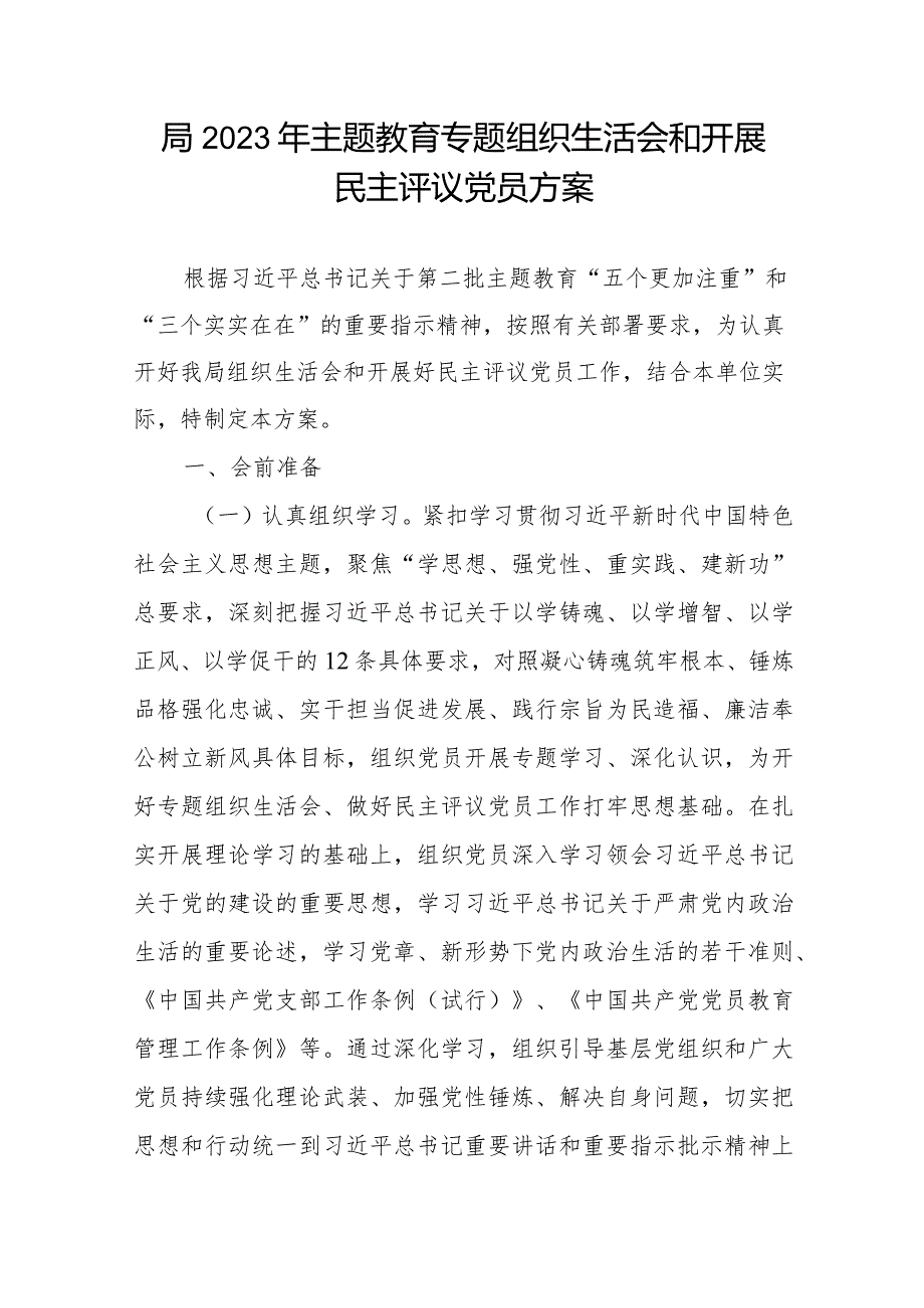 党委党支部2023专题组织生活会和开展民主评议党员方案2篇.docx_第2页