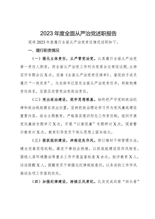 党组织书记2023全面从严治党述职报告(1).docx