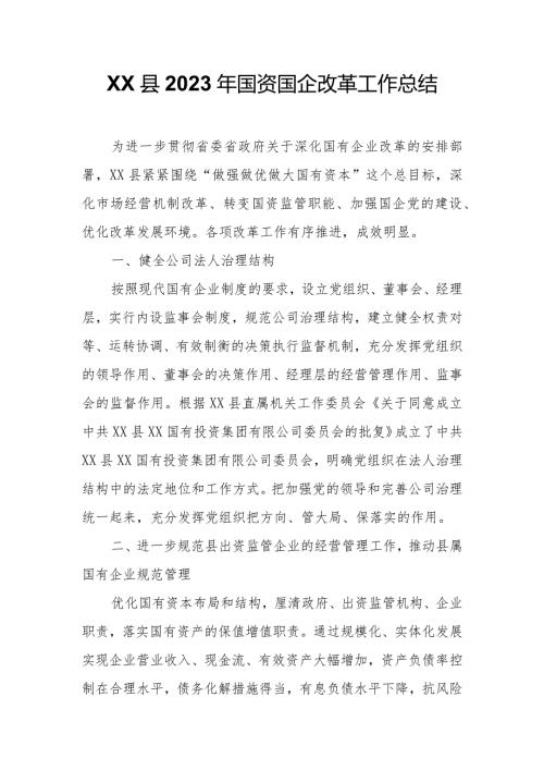 XX县2023年国资国企改革工作总结.docx