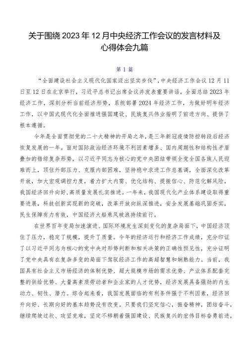 关于围绕2023年12月中央经济工作会议的发言材料及心得体会九篇.docx