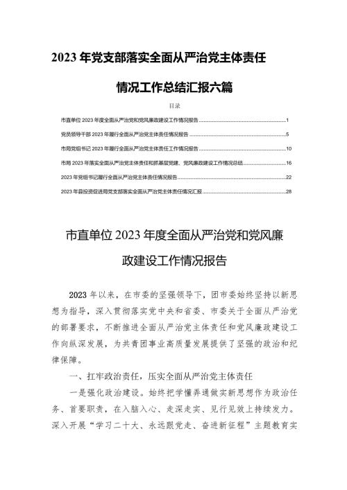 2023年党支部落实全面从严治党主体责任情况工作总结汇报六篇.docx