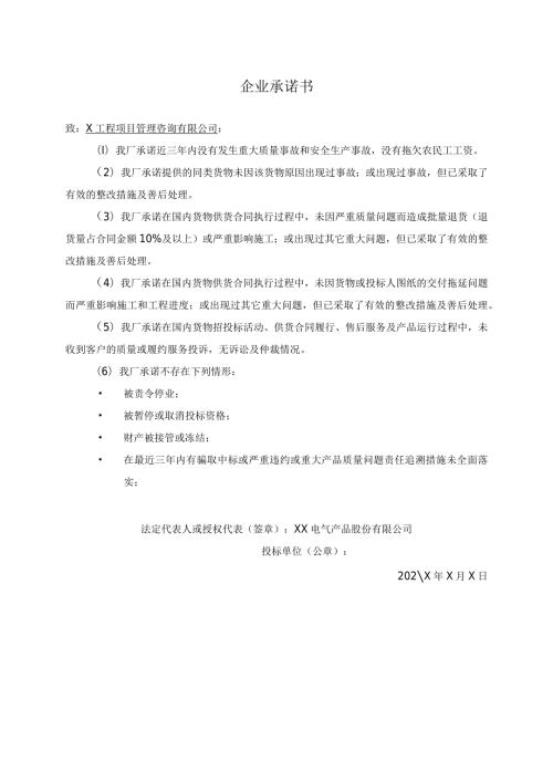 企业承诺书（2023年XX电气产品股份有限公司）.docx