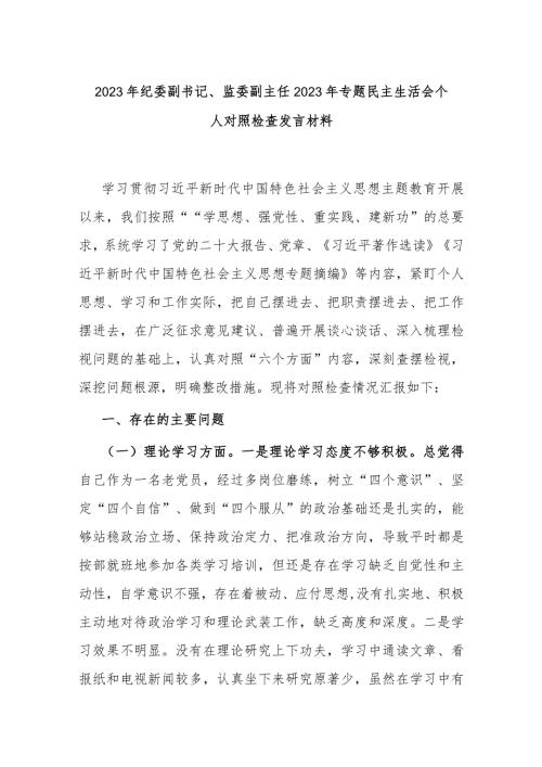 2023年纪委副书记、监委副主任2023年专题民主生活会个人对照检查发言材料.docx