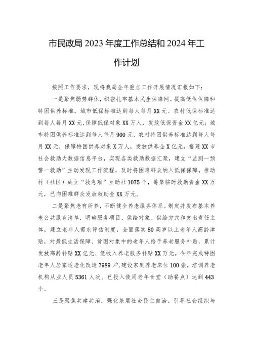 市民政局2023工作总结和2024年工作计划(20231215).docx