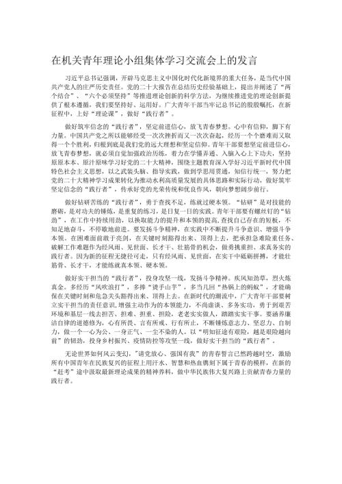 在机关青年理论小组集体学习交流会上的发言.docx