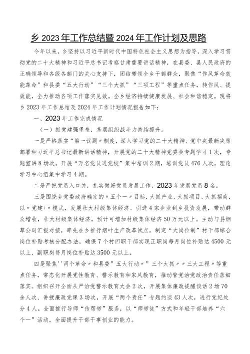 乡2023年工作总结暨2024年工作计划及思路.docx