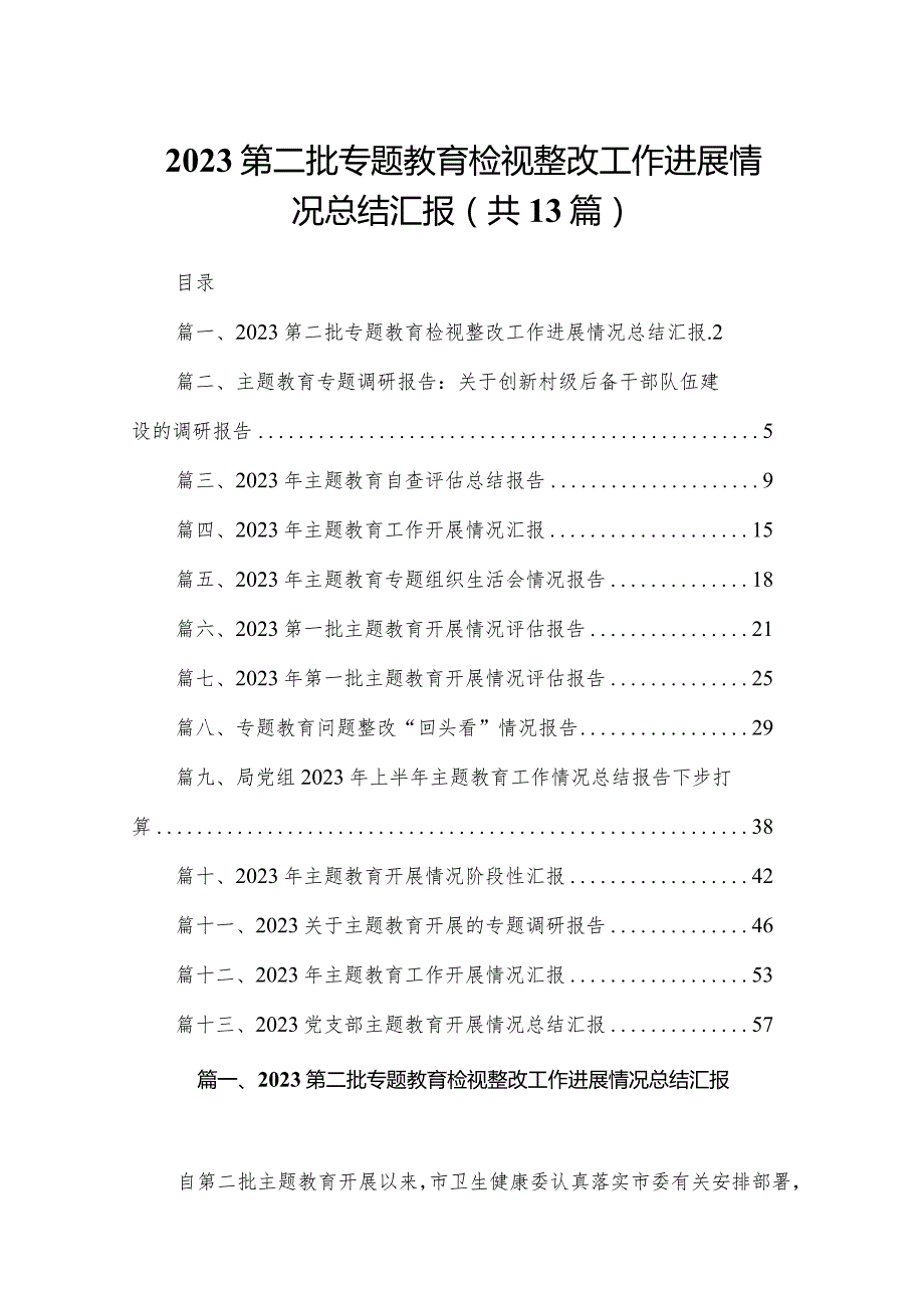 第二批专题教育检视整改工作进展情况总结汇报（共13篇）.docx_第1页